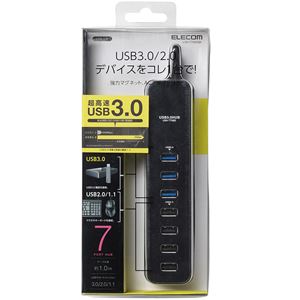 エレコム USB3.0ハブ/マグネット付/セルフパワー・バスパワー共用/7ポート/ブラック U3H-T706SBK