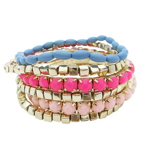 組み合わせ自由♪ゴージャス6連ブレスレット/ピンク