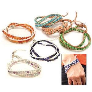 天然石＆カラーレザーラップブレス（グリーンマグネサイト）