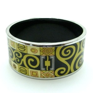 陶器(エマイユ)使いのワイドバングル/渦巻き