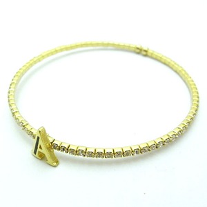 細めバングル仕様♪ジルコニア＆ライン入りイニシャルテニスブレス/A(ブラックライン)