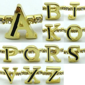 細めバングル仕様♪ジルコニア＆ライン入りイニシャルテニスブレス/A(ブラックライン)