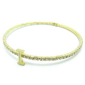 細めバングル仕様♪ジルコニア＆ライン入りイニシャルテニスブレス/I(ホワイトライン)