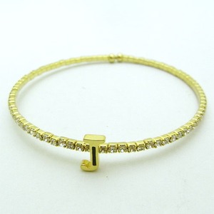 細めバングル仕様♪ジルコニア＆ライン入りイニシャルテニスブレス/J(ブラックライン)