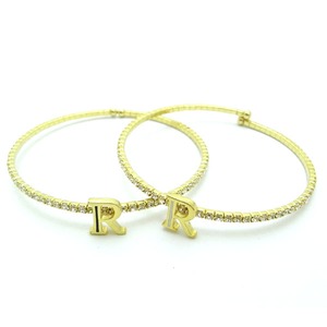 細めバングル仕様♪ジルコニア＆ライン入りイニシャルテニスブレス/J(ブラックライン)