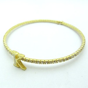 細めバングル仕様♪ジルコニア＆ライン入りイニシャルテニスブレス/K(ホワイトライン)