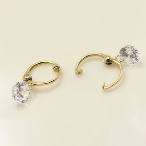 10金キュービックジルコニアフロートセッティングイヤリング(ノンホールピアス)