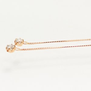 10金ピンクゴールド0.1ctダイヤモンドピアス ショートアメリカンチェーンピアス