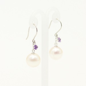 プラチナ　7mmあこや真珠 アメジスト  フックピアス　パールピアス