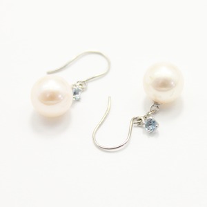 プラチナ　7mmあこや真珠 アクアマリン  フックピアス　パールピアス