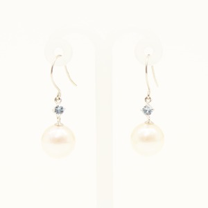 プラチナ　7mmあこや真珠 アクアマリン  フックピアス　パールピアス