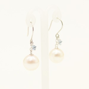 プラチナ　7mmあこや真珠 アクアマリン  フックピアス　パールピアス