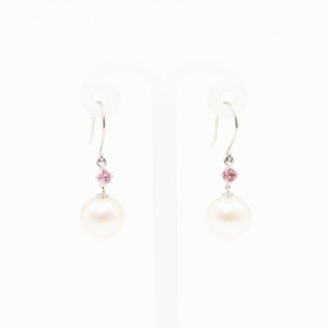 プラチナ　7mmあこや真珠 ピンクトルマリン フックピアス　パールピアス