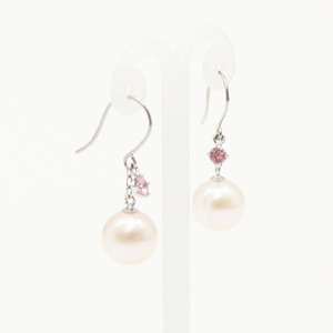 プラチナ　7mmあこや真珠 ピンクトルマリン フックピアス　パールピアス