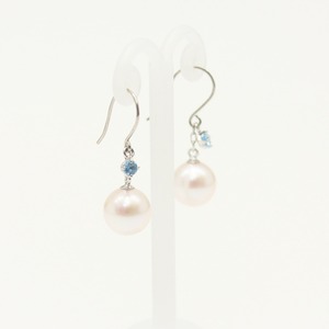 プラチナ　7mmあこや真珠 ブルートパーズ フックピアス　パールピアス