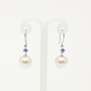 プラチナ　7mmあこや真珠 タンザナイト フックピアス　パールピアス
