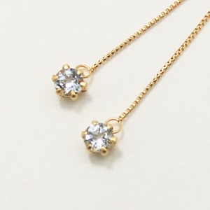 18金　アクアマリン　一粒石　チェーンピアス　アメリカンピアス