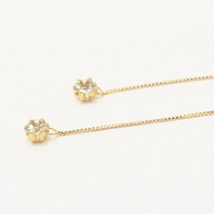 18金　アクアマリン　一粒石　チェーンピアス　アメリカンピアス