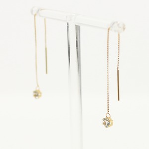 18金　アクアマリン　一粒石　チェーンピアス　アメリカンピアス