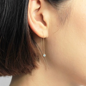 18金　アクアマリン　一粒石　チェーンピアス　アメリカンピアス