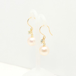 18金 イエローゴールド　7mm珠 アコヤ本真珠　アクアマリン　フックピアス　パール　誕生石