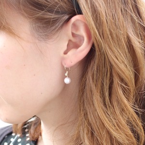 18金 イエローゴールド　7mm珠 アコヤ本真珠　アクアマリン　フックピアス　パール　誕生石