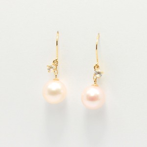 18金 イエローゴールド　7mm珠 アコヤ本真珠　ムーンストーン　フックピアス　パール　誕生石