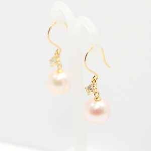 18金 イエローゴールド　7mm珠 アコヤ本真珠　ムーンストーン　フックピアス　パール　誕生石