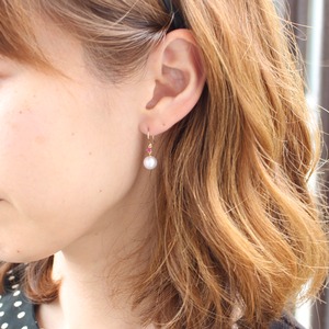 18金 イエローゴールド　7mm珠 アコヤ本真珠　ルビー　フックピアス　パール　誕生石