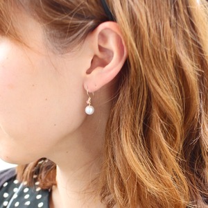 18金 イエローゴールド　7mm珠 アコヤ本真珠　ピンクトルマリン　フックピアス　パール　誕生石