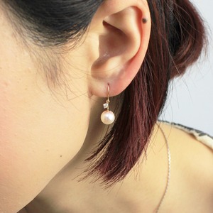 18金 イエローゴールド　7mm珠 アコヤ本真珠　ダイヤモンド　フックピアス　