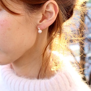 18金 7mmあこや真珠 0.2ct 天然ダイヤモンドピアス パールピアス