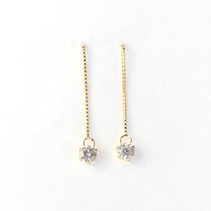 18金 イエローゴールド 0.1ct ダイヤモンドピアスショート アメリカンチェーンピアス