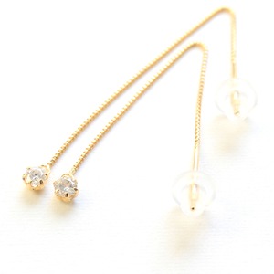 18金 イエローゴールド 0.1ct ダイヤモンドピアスショート アメリカンチェーンピアス