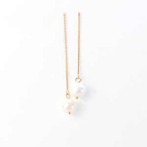 18金ピンクゴールド アコヤ真珠 チェーンピアス