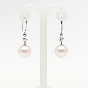 プラチナ 7mm珠 アコヤ本真珠 ムーンストーン フックピアス パール 誕生石