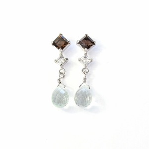 ホワイトゴールド スモーキークォーツ ホワイト トパーズ グリーン アメジスト スタッドピアス 