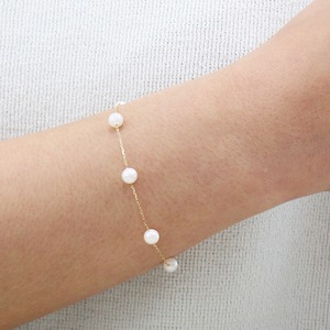 18金 イエローゴールド アコヤ真珠 ステーションブレスレット