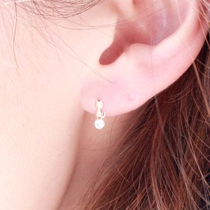 ピンクゴールド ネコ cz(キュービックジルコニア) スタッド ピアス