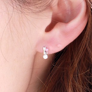 ホワイトゴールド ネコ ピンクトルマリン cz(キュービックジルコニア) スタッド ピアス 