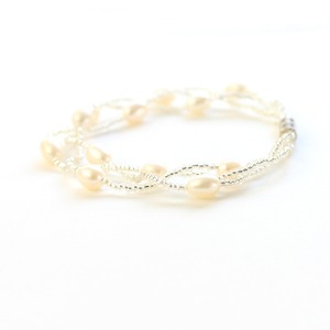 淡水パール ホワイト 三つ編み ツイスト デザイン ブレスレット 