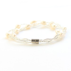 淡水パール ホワイト 三つ編み ツイスト デザイン ブレスレット 