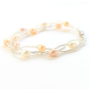 淡水パール ミックス 三つ編み ツイスト デザイン ブレスレット 