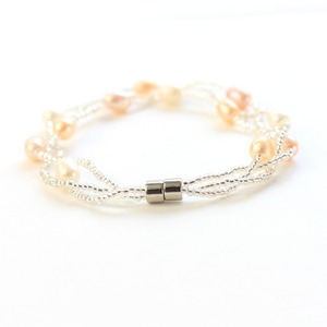 淡水パール ミックス 三つ編み ツイスト デザイン ブレスレット 