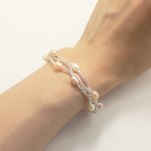 淡水パール ミックス 三つ編み ツイスト デザイン ブレスレット 