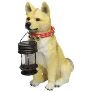 LEDセンサーライト付きオーナメント/ソーラーライト付き柴犬(ポチ) ポリレジン樹脂製/玄関/エントランス/庭/ガーデニング/ガーデンライト/自動点灯/太陽光/屋外/外灯/完成品/NK-132