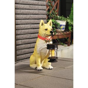 LEDセンサーライト付きオーナメント/ソーラーライト付き柴犬(ポチ) ポリレジン樹脂製/玄関/エントランス/庭/ガーデニング/ガーデンライト/自動点灯/太陽光/屋外/外灯/完成品/NK-132
