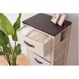 収納ハンプチェスト(ランドリーラック) 【5段】 木製/不織布 幅43cm×奥行30cm フラット天板付き