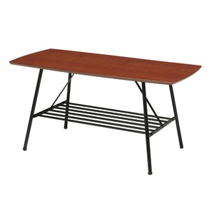 【2個セット】センターテーブル(ブラウン/茶) 幅85cm ローテーブル/机/収納棚付き/スチール/アイアン/黒/木目/木製/モダン/ウォールナット/ミッドセンチュリー/JST-06