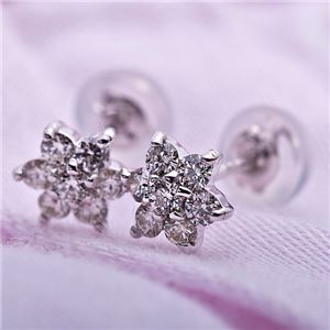 【鑑別書付】K18ホワイトゴールド 天然ダイヤモンドピアス ダイヤ0.3ctピアス フラワーモチーフ
